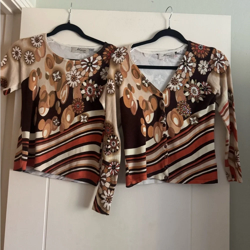 Two piece Multicolor Floral Women's Top and cardigan 50% wool